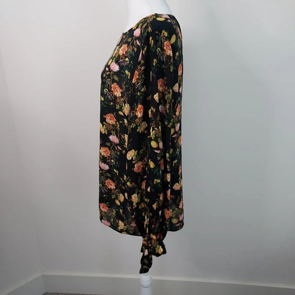 Banana Republic Black Floral Long Sleeve Blouse Size Medium
